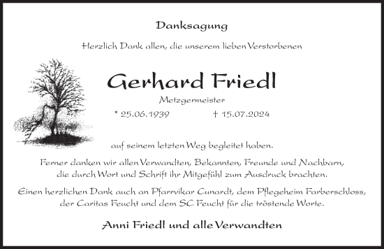 Traueranzeige von Gerhard Friedl von Der Bote