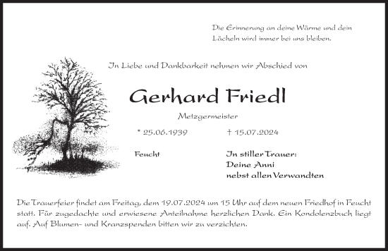 Traueranzeige von Gerhard Friedl von Der Bote