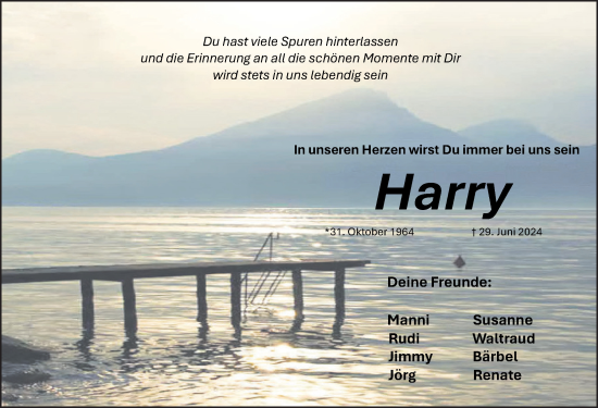 Traueranzeige von Harry  von Hersbrucker Zeitung Lokal