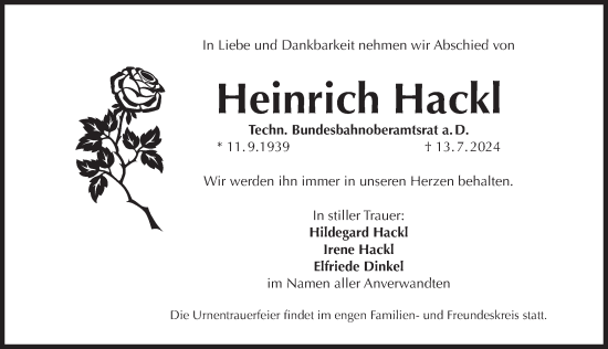 Traueranzeige von Heinrich Hackl von Pegnitz-Zeitung