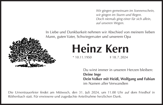 Traueranzeige von Heinz Kern von Pegnitz-Zeitung