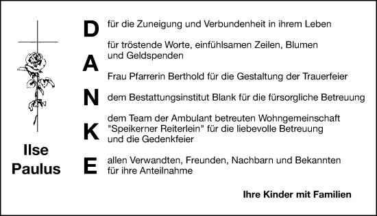 Traueranzeige von Ilse Paulus von Hersbrucker Zeitung Lokal