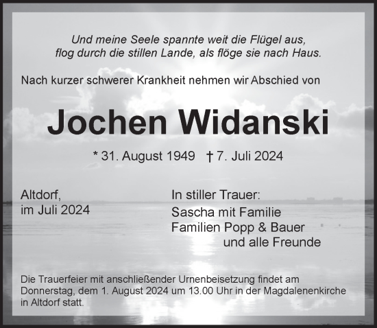 Traueranzeige von Jochen Widanski von Der Bote