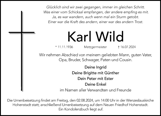 Traueranzeige von Karl Wild von Hersbrucker Zeitung Lokal