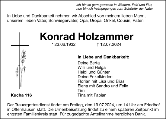 Traueranzeige von Konrad Holzammer von Hersbrucker Zeitung Lokal
