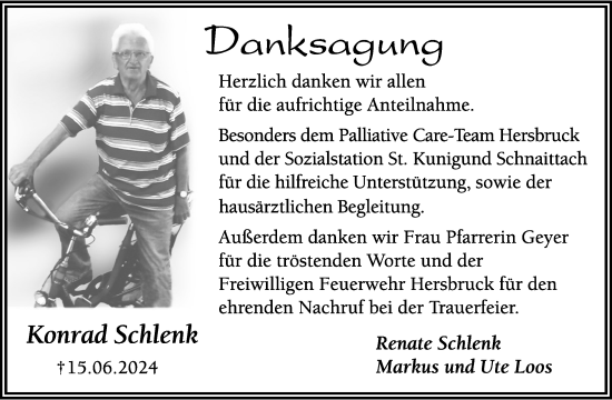 Traueranzeige von Konrad Schlenk von Hersbrucker Zeitung Lokal