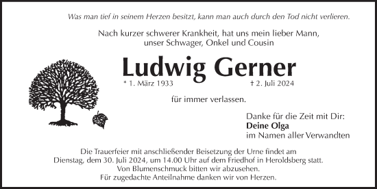 Traueranzeige von Ludwig Gerner von Pegnitz-Zeitung