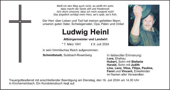 Traueranzeige von Ludwig Heinl von Hersbrucker Zeitung Lokal