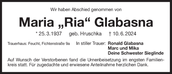 Traueranzeige von Maria Glabasna von Der Bote