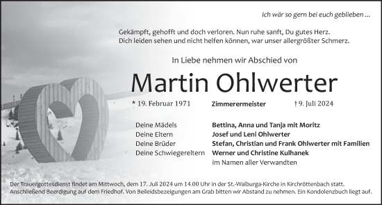 Traueranzeige von Martin Ohlwerter von Pegnitz-Zeitung