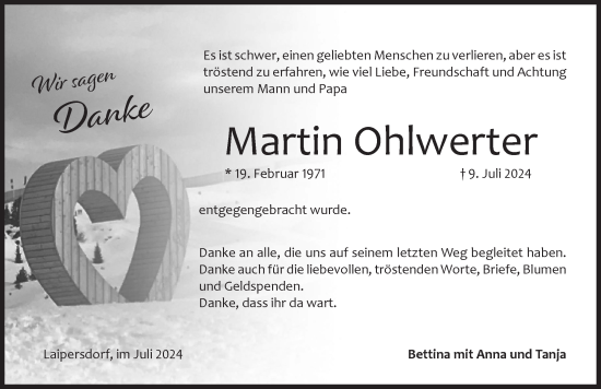 Traueranzeige von Martin Ohlwerter von Pegnitz-Zeitung