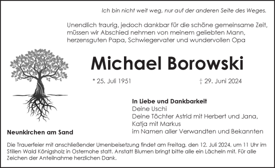 Traueranzeige von Michael Borowski von Pegnitz-Zeitung
