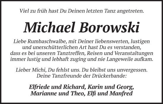 Traueranzeige von Michael Borowski von Pegnitz-Zeitung