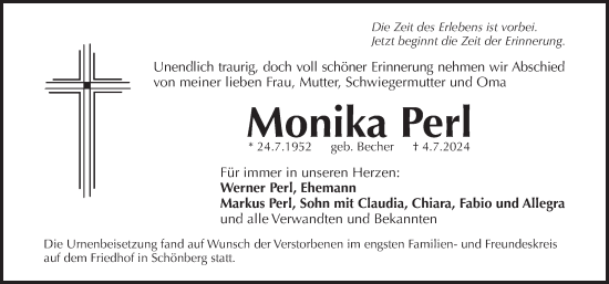 Traueranzeige von Monika Perl von Pegnitz-Zeitung