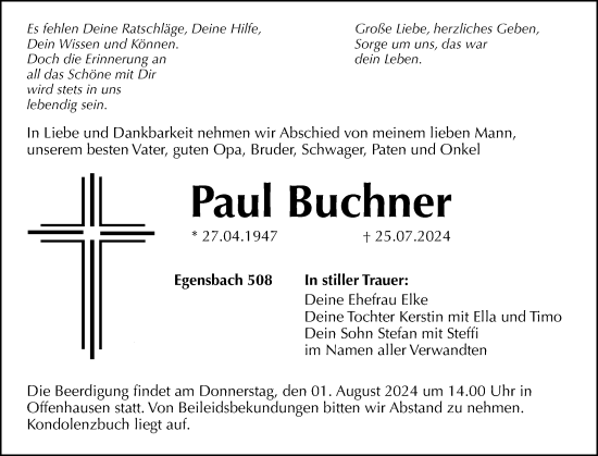 Traueranzeige von Paul Buchner von Hersbrucker Zeitung Lokal