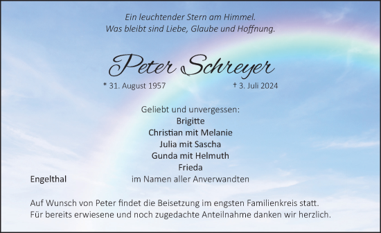 Traueranzeige von Peter Schreyer von Hersbrucker Zeitung Lokal