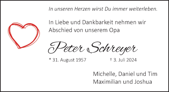 Traueranzeige von Peter Schreyer von Hersbrucker Zeitung Lokal