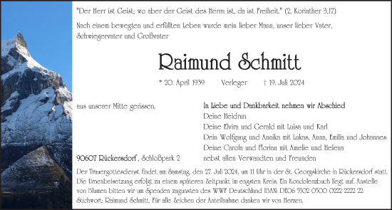 Traueranzeige von Raimund Schmitt von Pegnitz-Zeitung