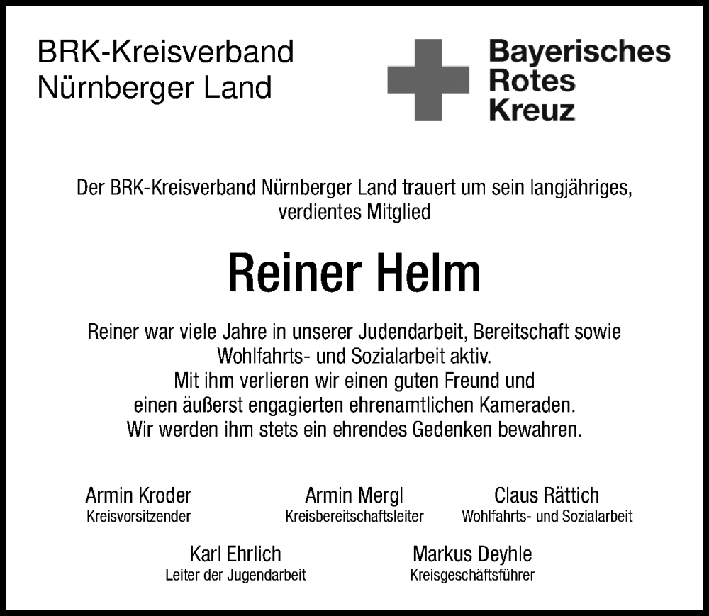  Traueranzeige für Reiner Helm vom 10.07.2024 aus Hersbrucker Zeitung Lokal