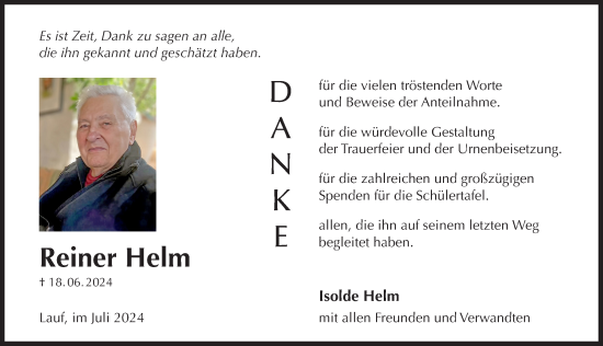 Traueranzeige von Reiner Helm von Pegnitz-Zeitung