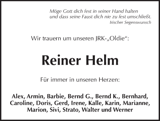 Traueranzeige von Reiner Helm von Pegnitz-Zeitung