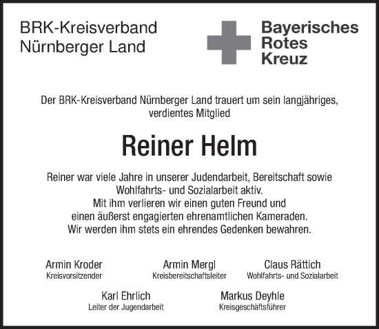 Traueranzeige von Reiner Helm von Der Bote