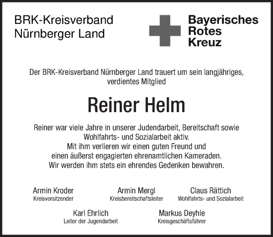 Traueranzeige von Reiner Helm von Pegnitz-Zeitung