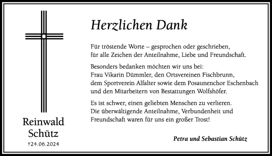Traueranzeige von Reinwald Schütz von Hersbrucker Zeitung Lokal