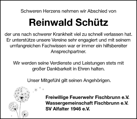 Traueranzeige von Reinwald Schütz von Hersbrucker Zeitung Lokal