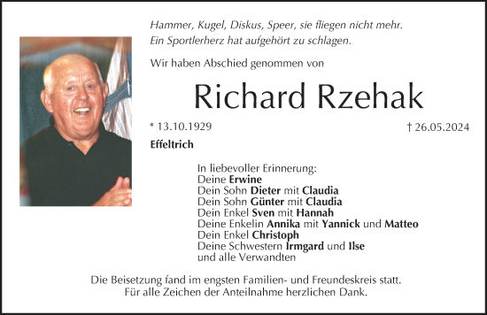 Traueranzeige von Richard Rzehak von Der Bote