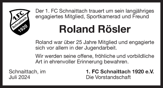 Traueranzeige von Roland Rösler von Pegnitz-Zeitung