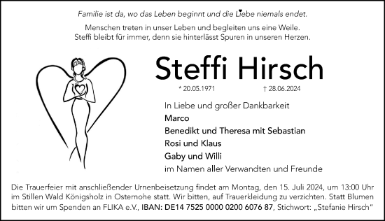 Traueranzeige von Steffi Hirsch von Hersbrucker Zeitung Lokal