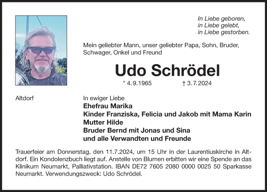 Traueranzeige von Udo Schrödel von Der Bote