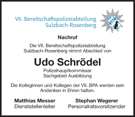 Traueranzeige von Udo Schrödel von Der Bote