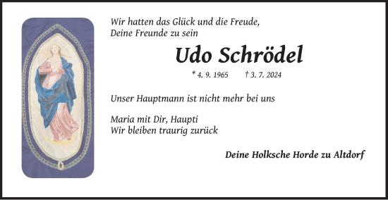 Traueranzeige von Udo Schrödel von Der Bote