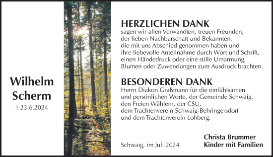 Traueranzeige von Wilhelm Scherm von Pegnitz-Zeitung