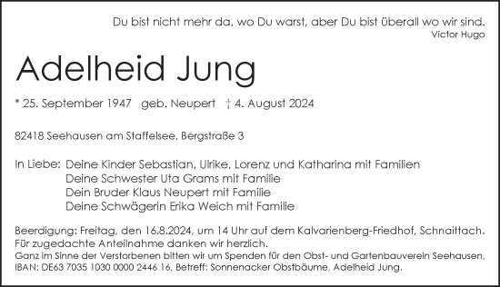 Traueranzeige von Adelheid Jung von Pegnitz-Zeitung