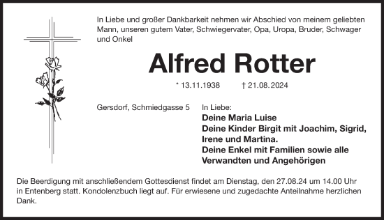 Traueranzeige von Alfred Kotter von Der Bote