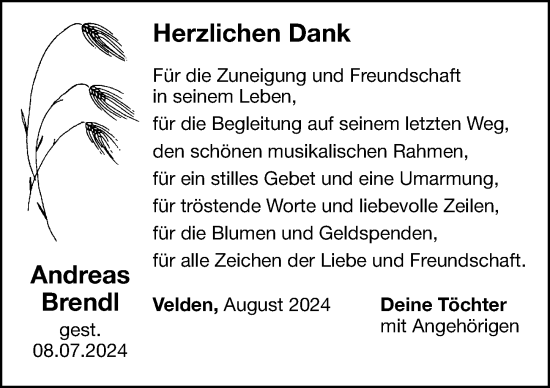 Traueranzeige von Andreas Brendl von Hersbrucker Zeitung Lokal