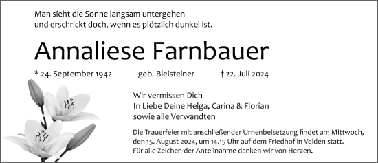 Traueranzeige von Annaliese Farnbauer von Hersbrucker Zeitung Lokal