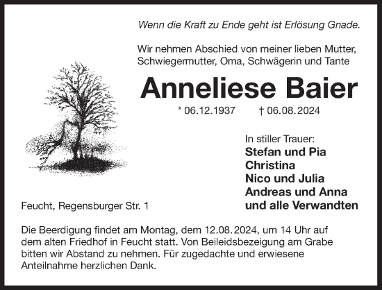 Traueranzeige von Anneliese Baier von Der Bote
