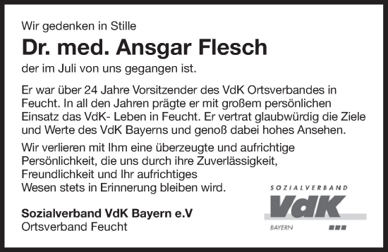Traueranzeige von Ansgar Flesch von Der Bote