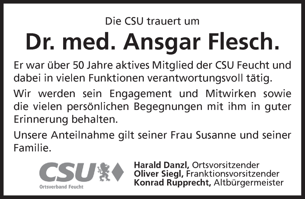  Traueranzeige für Ansgar Flesch vom 06.08.2024 aus Der Bote