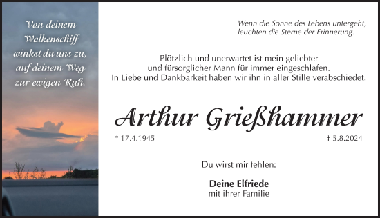 Traueranzeige von Arthur Grießhammer von Pegnitz-Zeitung