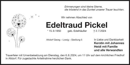 Traueranzeige von Edeltraud Pickel von Der Bote