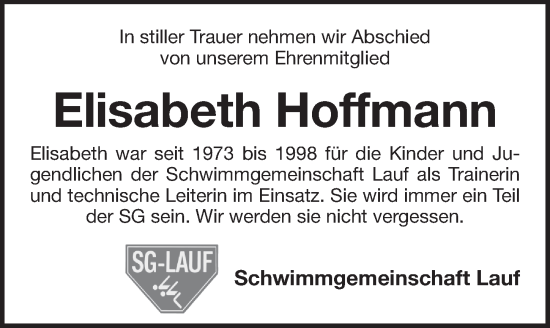 Traueranzeige von Elisabeth Hoffmann von Pegnitz-Zeitung