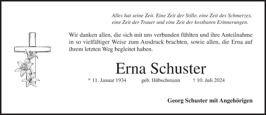 Traueranzeige von Erna Schuster von Pegnitz-Zeitung