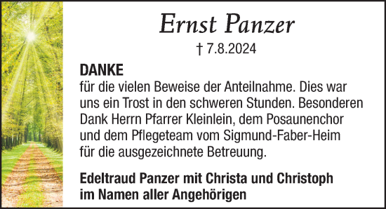 Traueranzeige von Ernst Panzer von Hersbrucker Zeitung Lokal
