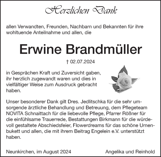 Traueranzeige von Erwine Brandmüller von Pegnitz-Zeitung