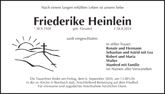 Traueranzeige von Friederike Heinlein von Pegnitz-Zeitung